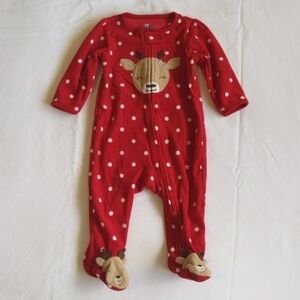 child of mine reindeer fleece 2-way zipper footie sleeper pajamas 3-6 months